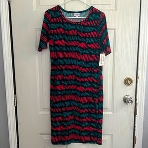 Lularoe size M NWT dress named Julia. Black with pink and teal